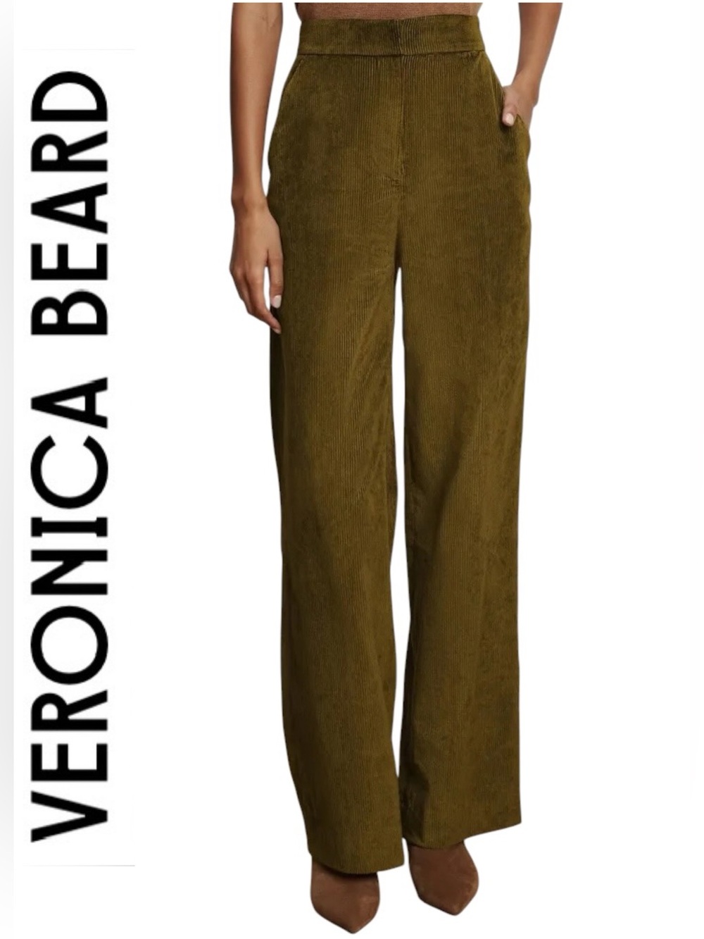 VERONICA BEARD Grigore New Corduroy Green Pants • Wide-Leg High Rise Moss $528